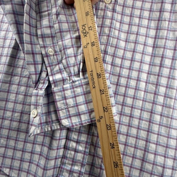 Faconnable Blue Purple USA Cotton Check 15.5 Pocket Long Sleeve Shirt Men Woven - Picture 9 of 14